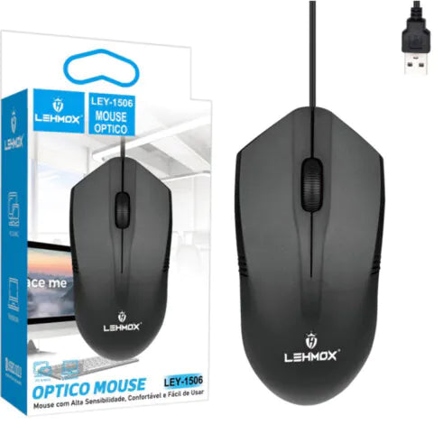 Mouse Óptico com Fio Usb 3 Botões Preto - LEY-1506