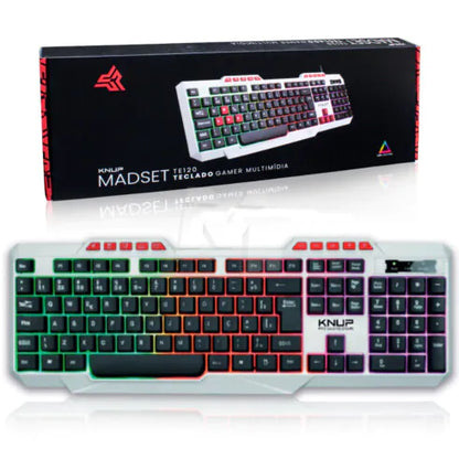 Teclado Gamer Branco com Fio USB Teclas Multimídia e Iluminação LED KNUP - KP-TE120