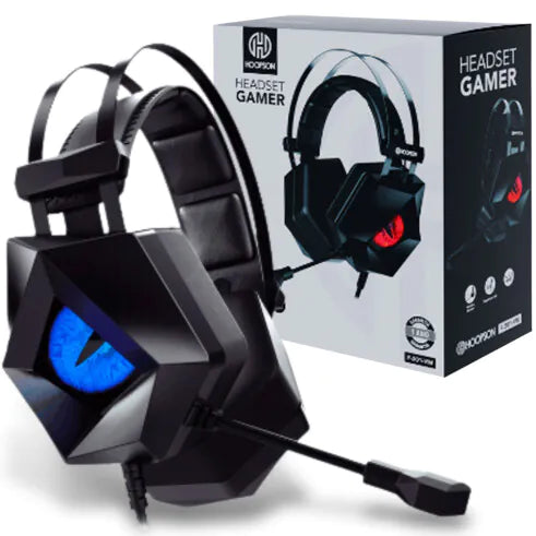 Headset Gamer Iluminação LED Microfone com Haste Regulável HOOPSON LED AZUL - F-201-AZ