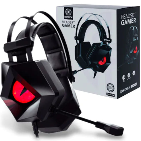 Headset Gamer Iluminação LED Microfone com Haste Regulável VERMELHO HOOPSON - F-201-VM