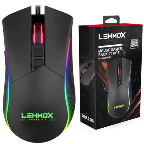 Mouse Gamer Led RGB com Fio e Driver LEHMOX - GT-M2