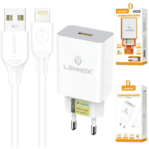 Carregador De Celular 3.1a Usb Com Cabo Lightning LEHMOX - LE-509-3