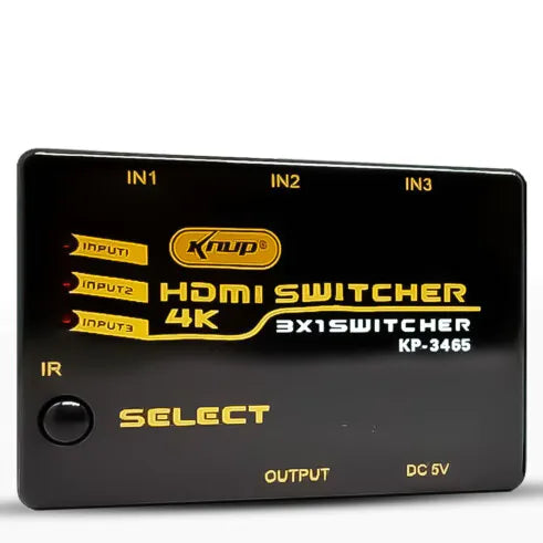 Adaptador Switch Hdmi 4K Ultra HD com Controle Remoto 3 Entradas 1 Saída - KP-3465-1