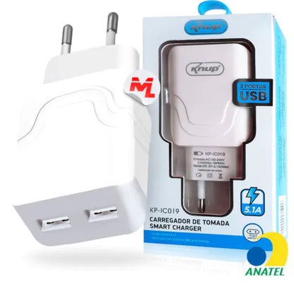 Carregador de Celular 3.1A com 2 Portas Usb KNUP - KP-IC019