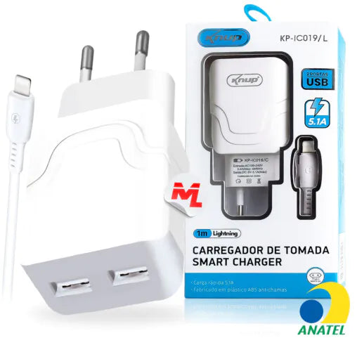 Carregador Iphone 3.1A com 2 Portas Usb e Cabo Lightning 1M KNUP - KP-IC019/I