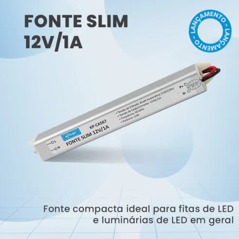 Fonte de Alimentação Slim 12V 1A Multiuso Bivolt KNUP - KP-CA567