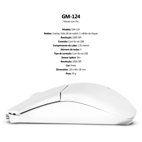 Mouse Office Escritório Xtrike-ME GM-124 WH Branco 1000dpi