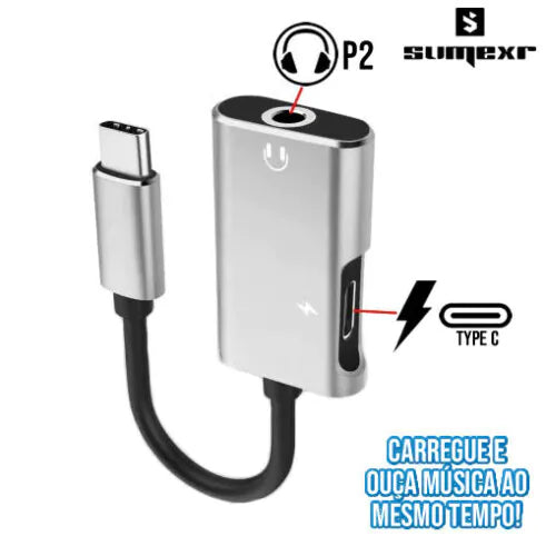 Adaptador Tipo C e P2 Carregamento e Audio SUMEXR - SX-ZJ23