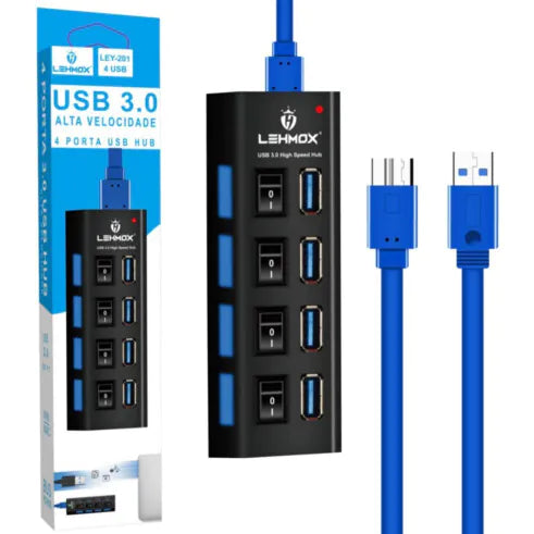 Hub 3.0 4 Portas USB Extensor com Interruptor Lehmox - LEY-201