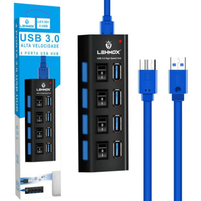 Hub 3.0 4 Portas USB Extensor com Interruptor Lehmox - LEY-201