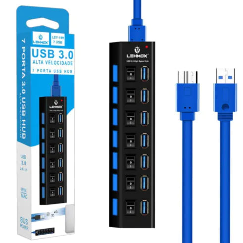 Hub 3.0 7 Portas USB Extensor com Interruptor Lehmox- LEY-199