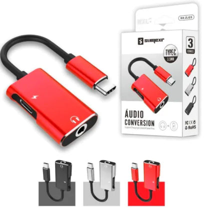 Adaptador Tipo C e P2 Carregamento e Audio SUMEXR - SX-ZJ23