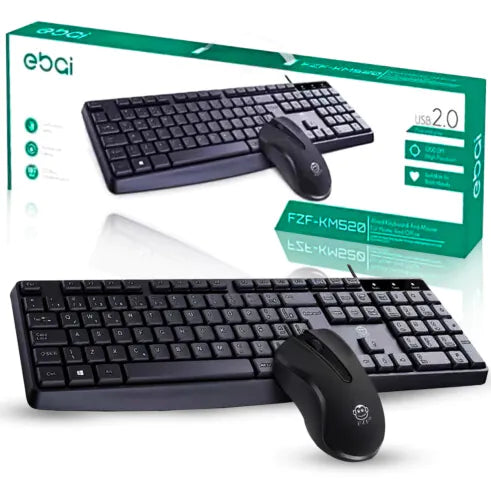 KIT Teclado E Mouse Com Fio USB 1200DPI ABNT2 EBAI - FZF-KM520