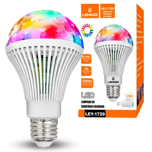 Lâmpada de Led Colorida Giratória para Festas Bivolt 3W LEHMOX - LEY-1729