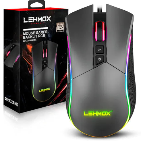 Mouse Gamer Led RGB com Fio e Driver LEHMOX - GT-M2