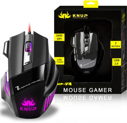 Mouse Gamer Usb 2400 Dpi com Led 7 Botões Knup - KP-V4