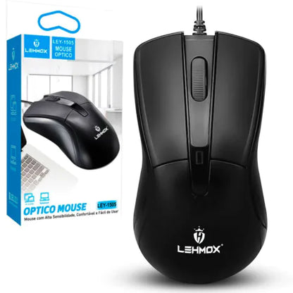 Mouse Óptico com Fio Usb Básico 3 Botões Preto- LEY-1505