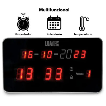 Relogio Digital de Parede com LED com Calendario e Sensor de Temperatura - LK-1019