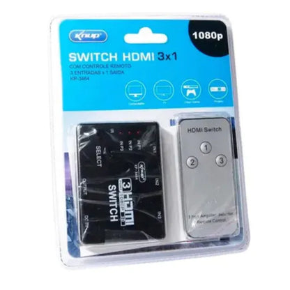 Adaptador Switch HDMI com Controle Remoto 3 Entradas 1 Saída - KP-3464-1